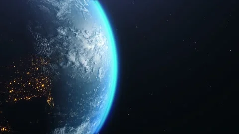 Cinematic move of Earth in Space with day and night areas on stars background. Video stock 211664149