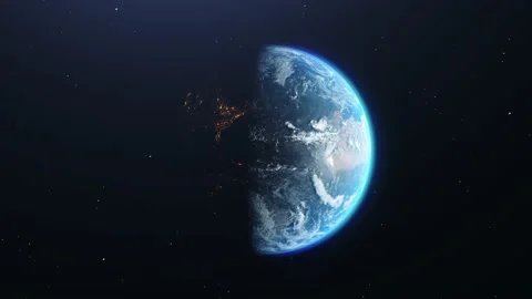 Cinematic move of Earth in Space with day and night areas on stars background. Stock Footage 211664154