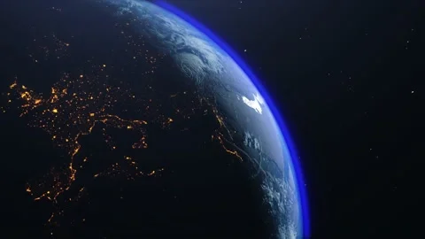 Cinematic move of Earth in Space with day and night areas on stars background. Stock Footage 211664216