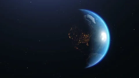 Cinematic move of Earth in Space with day and night areas on stars background. Stock Footage 211664292