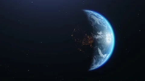 Cinematic move of Earth in Space with day and night areas on stars background. Stock Footage 211664364