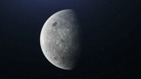 Cinematic move of Moon in Space with bright and dark areas on stars background. Stock Footage 211664345