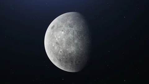 Cinematic move of Moon in Space with bright and dark areas on stars background. Stock Footage 211664617