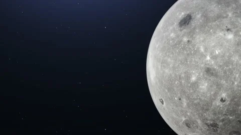 Cinematic move of Moon in Space with bright and dark areas on stars background. Stock Footage 211664827