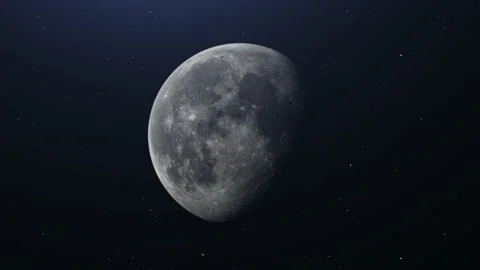 Cinematic move of Moon in Space with bright and dark areas on stars background. Stock Footage 211665084