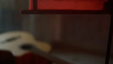 Cinematic, notes on music stand, learning music classic guitar defocused Stock Footage 308915477