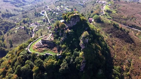 Cinematic Orbit Around Ancient Pontic Fortress in a Lush Mountain Landscape Stock-Footage 340451601