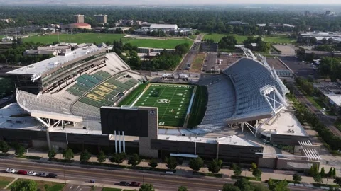 Cinematic Orbiting Drone Shot Above Canvas Stadium, Home of the Colorado State Stock Footage 345248036