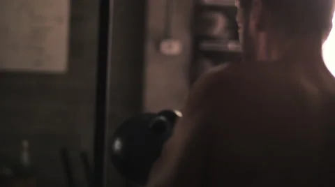 Cinematic Overhead Kettlebell Press Stock Footage 42244454