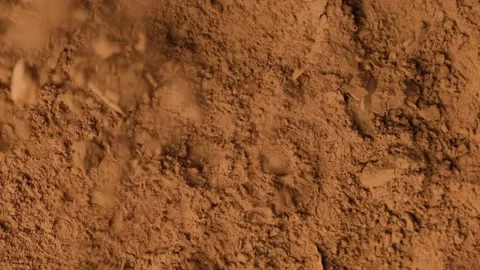 Cinematic overhead view of falling cacao powder for culinary background. Stock Footage 334872816