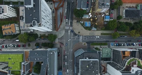 Cinematic Overhead View Of Traffic Intersection. Descending Shot Stock Footage 92716070
