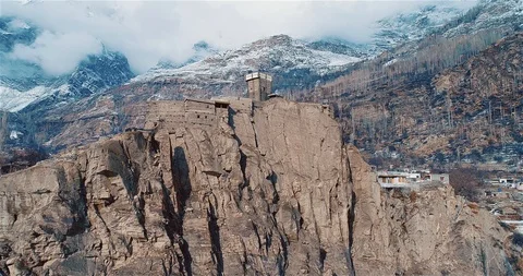 Cinematic overy fly shot of Altit fort Stock Footage 124416111