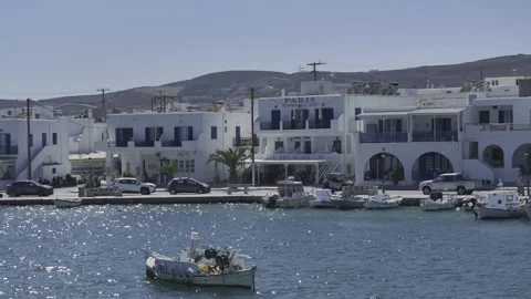 Cinematic Pan and Push-In Establishing the Serene Marina of Antiparos, Greece Stock Footage 254110228