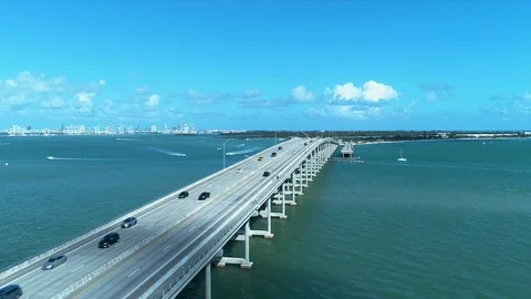 Cinematic Pan-Down Florida Bridge &amp; Bay - 4k Video stock 86413454