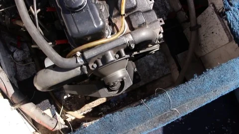 A Cinematic Pan Over Old Power Boat Engine Video stock 74002854