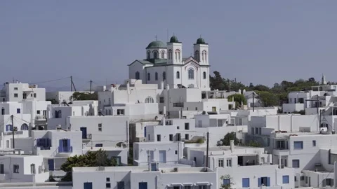 Cinematic Pan &amp; Pull-Back of Naousa's Coastal Charm Stock Footage 254137550