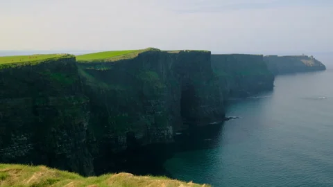 Cinematic panoramic scene of the Cliffs of Moher, Ireland dramatic coastal cliff Stock Footage 339010674