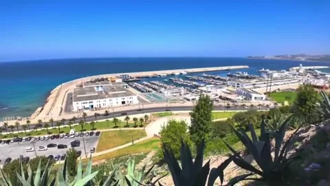 Cinematic Panoramic View of Tangier Marina Bay Morocco Travel Lifestyle 1080p Stock Footage 332132162
