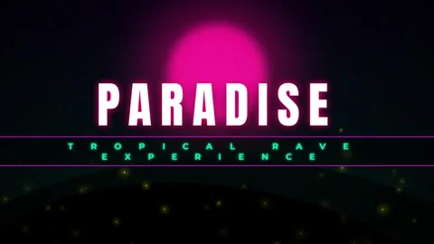 Cinematic 'Paradise' text animation with glowing neon effect on black backg.. Video stock 337578058