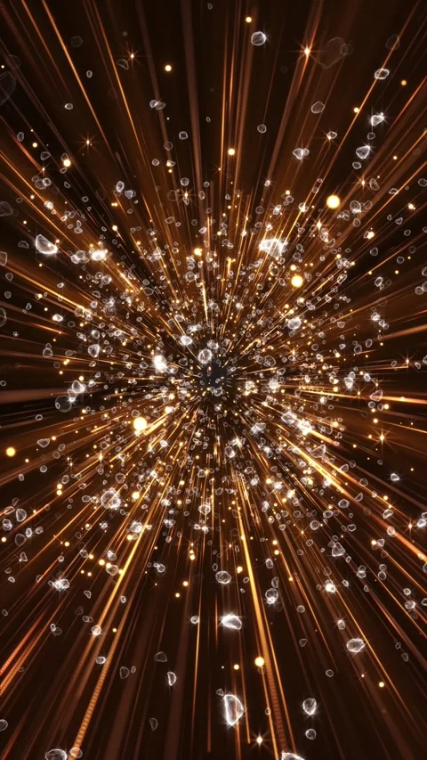 Cinematic Particle Explosion with Flying Debris and Golden Energy Light Stock Footage 342625480