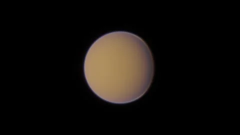 Cinematic planetary eclipse animation showing moon orbiting hazy gas giant .. Stock Footage 337606874