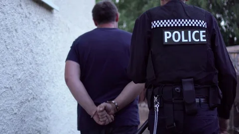 Cinematic Police Arrest With Drug Dealer Gang Member Criminal In Handcuffs, 4K Stock Footage