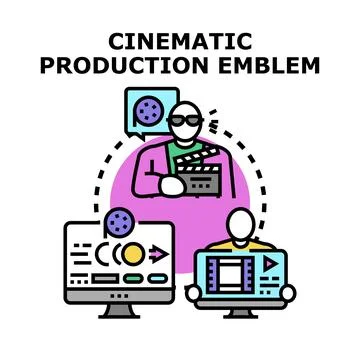 Cinematic production process working with director and editing Stock Illustration