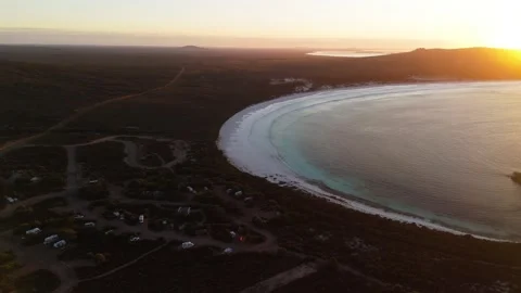 Cinematic pull back drone shot over Lucky bay, Cape Le Grand Western Stock Footage 288296947