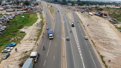 Cinematic Pull down to bird's Eye View of a Double Road Stock Footage 118387195