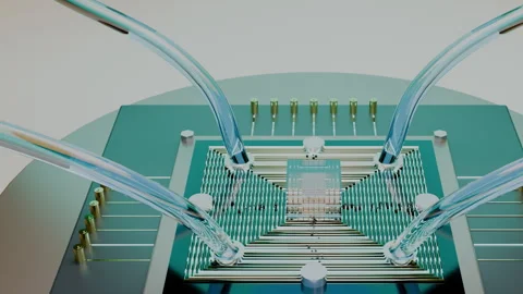 Cinematic Pull Out Showing Silicon Die in Warm Amber Light, 4K Stock Footage 345013061