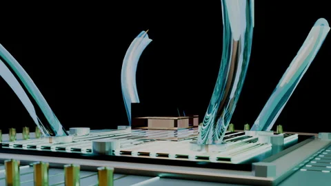 Cinematic Push Over Gold Cryogenic Cold Plate Manifold, 4K Stock Footage 345011959