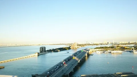 Cinematic Push-In Shot Bridge Bay Florida Sunset - 4k Video stock 86447155