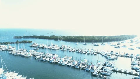 Cinematic Push-In Shot over Bay and Yacht Club - 4k Video stock 86409955