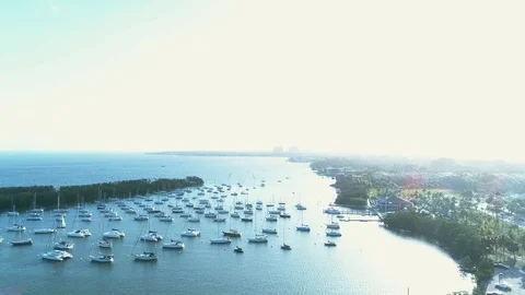 Cinematic Push-In Wide Shot over Bay and Yacht Club - 4k Video stock 86409731