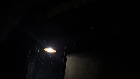 Cinematic Rain and Distant Lightning at Night Low Angle View with Moody Atmo Stock Footage 332235962