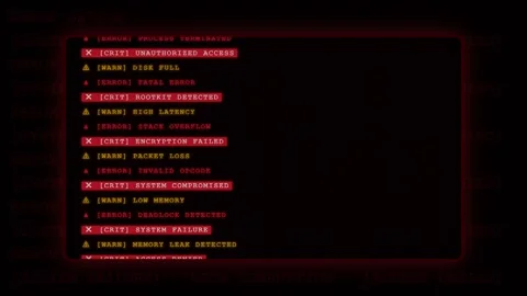 Cinematic red digital code and system error data text loop Stock Footage 345594958