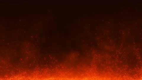 Cinematic red fire particles background with glowing sparks, smoky dark atm.. Stockillustratie