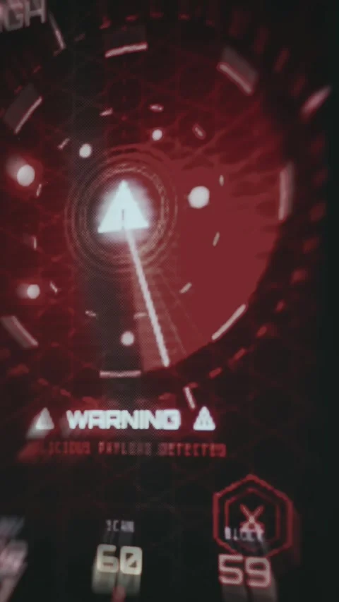 Cinematic red radar interface featuring a central alert icon Stock Footage 335866365
