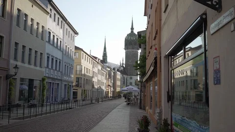 A cinematic reveal of the Castle Church, in Wittenberg, Germany. Wide Stock Footage