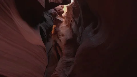 Cinematic scenery inside narrow Upper Antelope Canyon as seen from below Stock Footage 170850342
