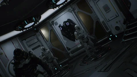 Cinematic Sci-Fi Action: Heroes Travel for Futuristic Mission Stock Footage 155716413