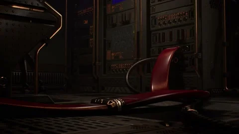 Cinematic sci-fi room: robots and cyborgs secure mission strategy Stock Footage 138241857