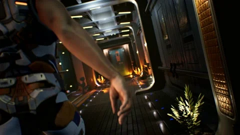 Cinematic sci-fi scene: astronaut in tactical armor Vidéo 135706257