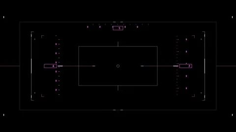 Cinematic Sci-Fi Sniper Scope HUD Viewfinder Overlay with Digital Distance Stock Footage 343532331