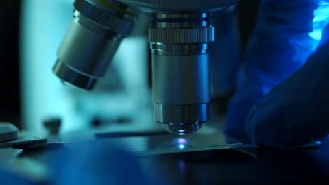 Cinematic Scientist Preparing A Slide On A Microscope Stock Footage 134002870