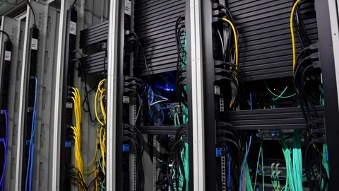 Cinematic Server Room with Server Racks, Network Cables, and Data Center Ca.. Stock Footage 341699296