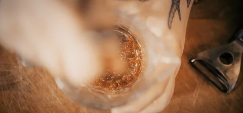 Cinematic Shot of a Bartender Making an Old Fashioned Video stock 115044382