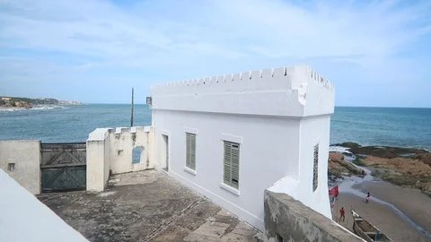 Cinematic Shot of a Castle Side Facing the Ocean Stock Footage 117697451
