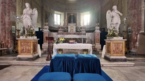 Cinematic Shot Of The Coffered Ceiling And Frescoes In San Pietro In Montorio Stock Footage 333920420
