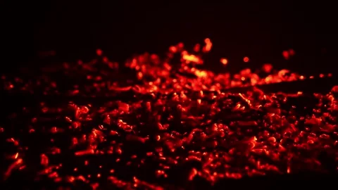 Cinematic shot of glowing red hot embers and burning wood particles flicker.. Stock Footage 337519966